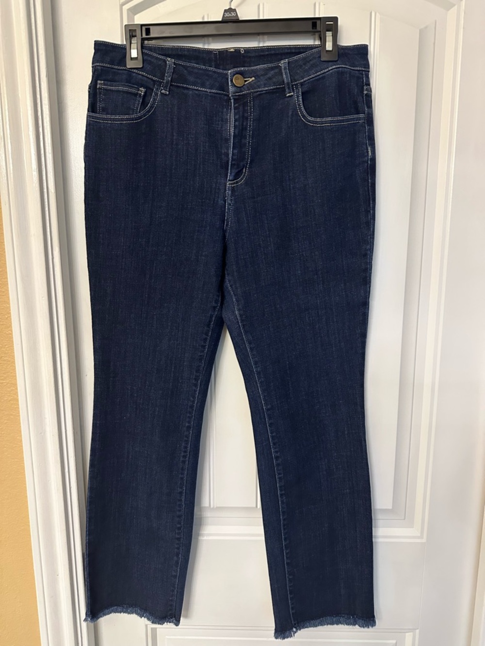 Dark Blue Women's Straight-Leg Jeans - ankle Classic Denim with fringe logo